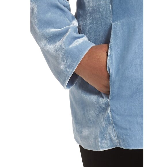 New w/Tags Eileen Fisher 3X Plus - Velvet Notch Collar Long Blazer, Light Blue - Picture 12 of 12